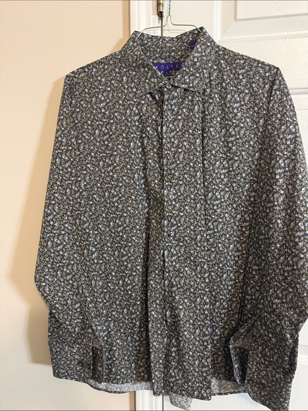 Men's Brown Floral Long-Sleeve Button-Down Shirt by